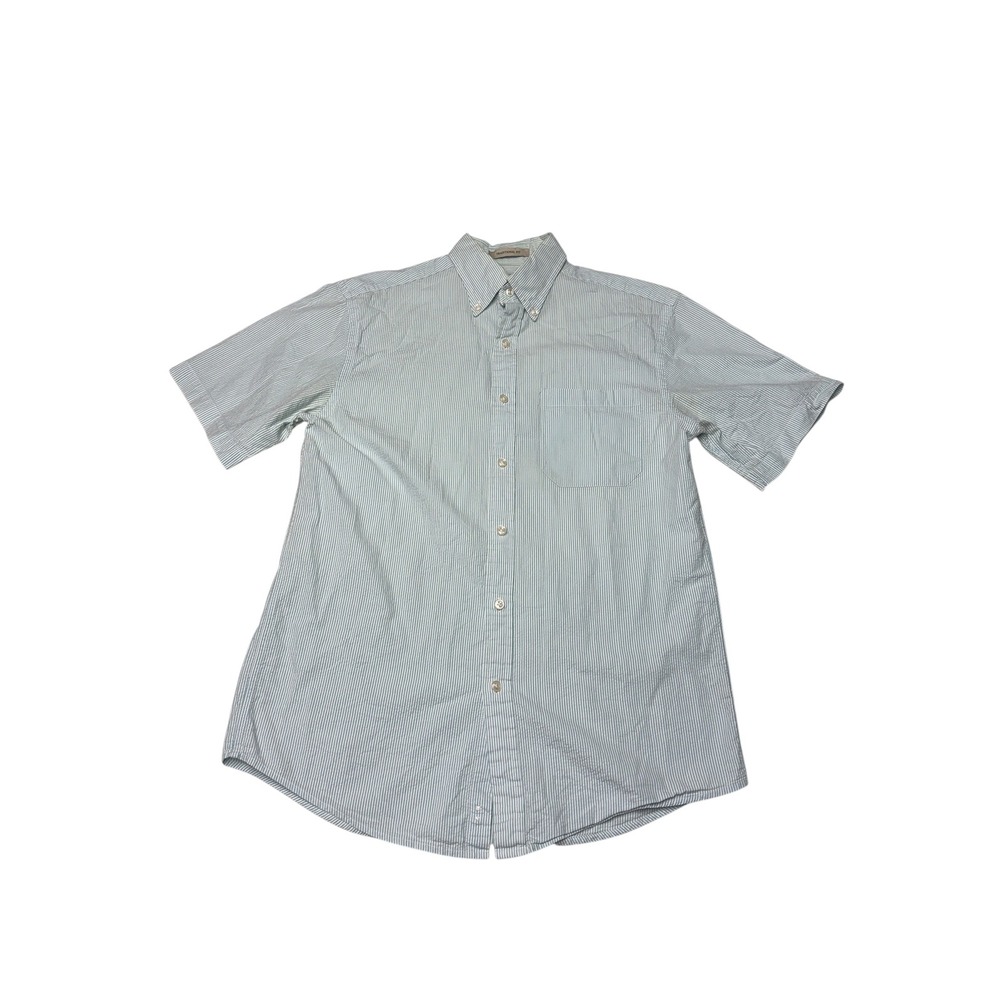 LL Bean Mens S Traditional Fit Seersucker Short Sleeve Button Down Shirt Blue